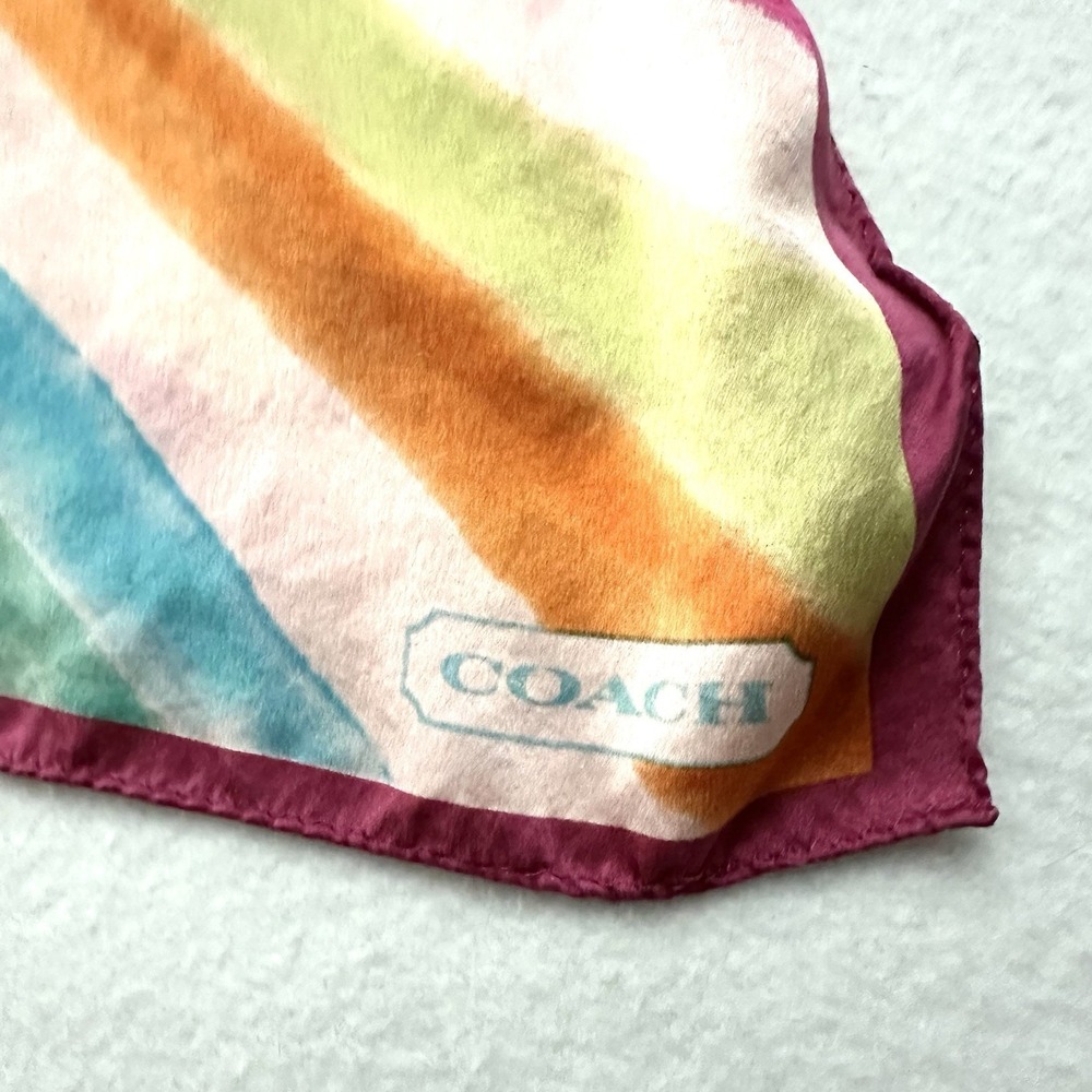 Coach 10" X 58" 100% Silk Watercolor Rainbow Head Bag Neck Scarf Logo Spellout - Picture 3 of 9